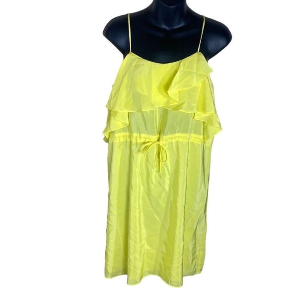 Amanda uprichard 100% silk yellow mini dress ruffle top drawstring small - Picture 1 of 6